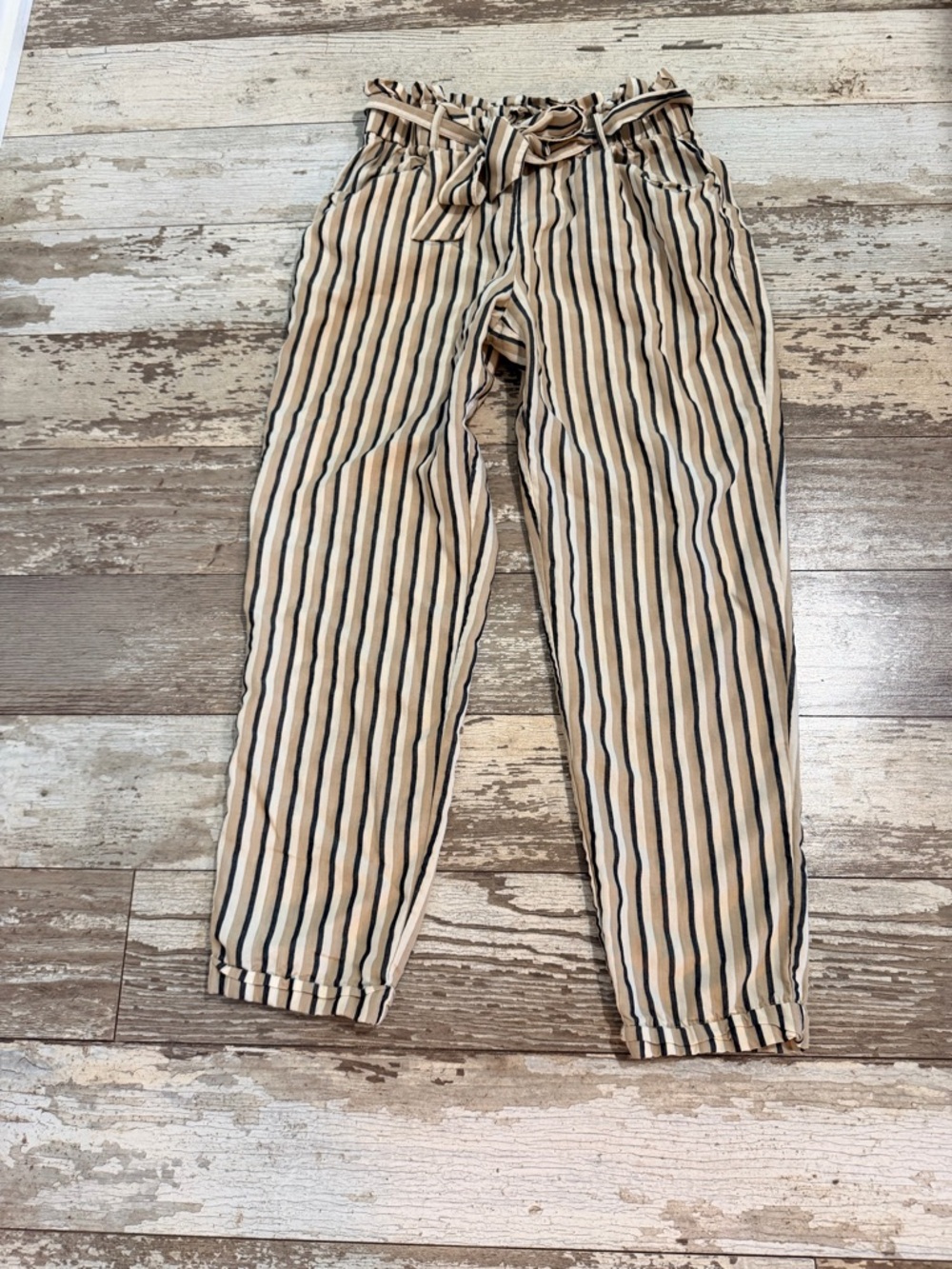 Zara High Waist Striped Paperbag Trousers Size XS